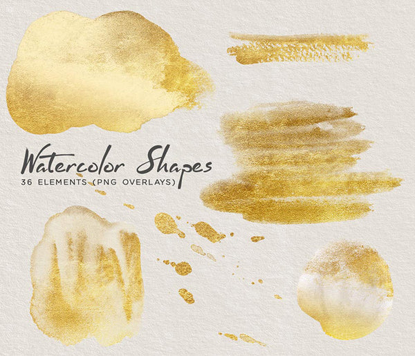 Watercolor Shapes 001 with Embellishments - 36 Hand painted Transparent PNG Overlays - Instant Download Digital Clip art