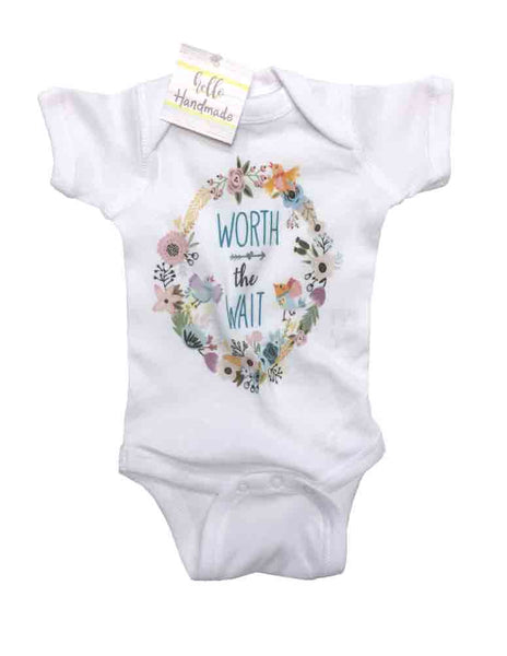 Worth the wait - flowers birds Boho (d2) bohemian hipster design baby onesie bodysuit Hello Handmade design baby birth pregnancy announcement