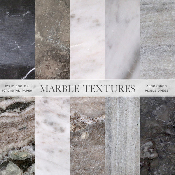 Marble 10 Marble Textures Backgrounds Digital Paper - White Marble - Light Grey Middle Grey and Dark Grey Marble - Instant Download Digital Clipart