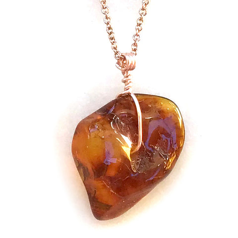 Genuine Natural Baltic Amber Necklace #05 - 16 Kt Rose Gold plated chain necklace Handmade Jewelry - Great gift