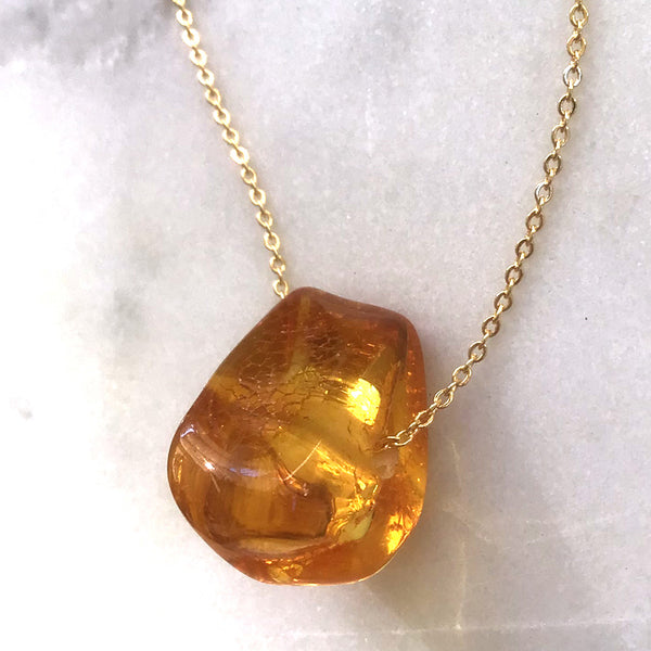 Genuine Natural Baltic Amber Necklace #06 - 16 Kt Gold plated chain necklace Handmade Jewelry - Great gift