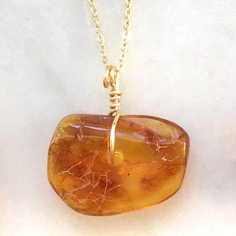 Genuine Natural Baltic Amber Necklace #08 - 16 Kt Gold plated chain necklace Handmade Jewelry - Great gift