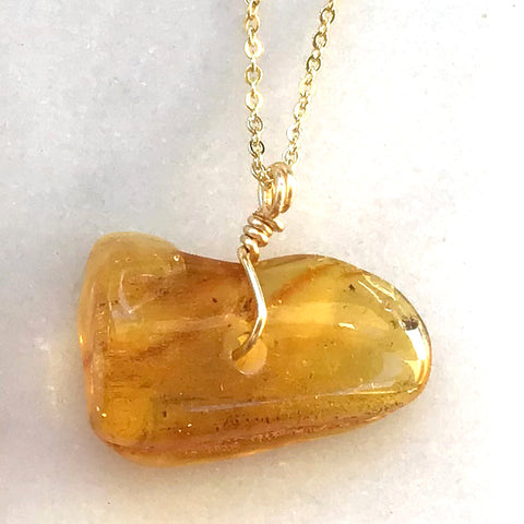Genuine Natural Baltic Amber Necklace #14 - 16 Kt Gold plated chain necklace Handmade Jewelry - Great gift