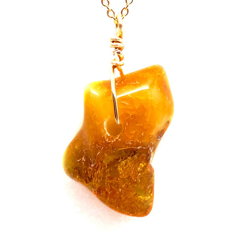 Genuine Natural Baltic Amber Necklace #25 - 16 Kt Gold plated chain necklace Handmade Jewelry - Great gift