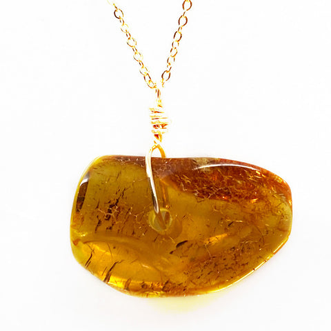 Genuine Natural Baltic Amber Necklace #27 - 16 Kt Gold plated chain necklace Handmade Jewelry - Great gift