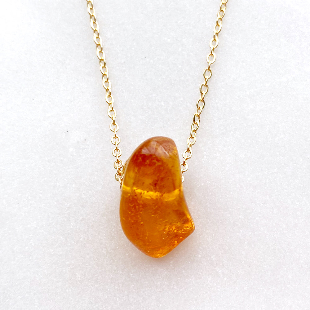Genuine Natural Baltic Amber Necklace #54 - 16 Kt Gold plated chain necklace Handmade Jewelry - Great gift