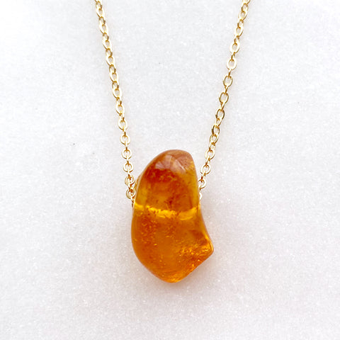 Genuine Natural Baltic Amber Necklace #54 - 16 Kt Gold plated chain necklace Handmade Jewelry - Great gift