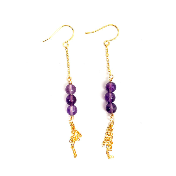 Amethyst Genuine Natural Gemstone with Chain Fringe Earrings in colors of Gold Silver or Rose Gold Chain Boho Handmade Jewelry Birthstone