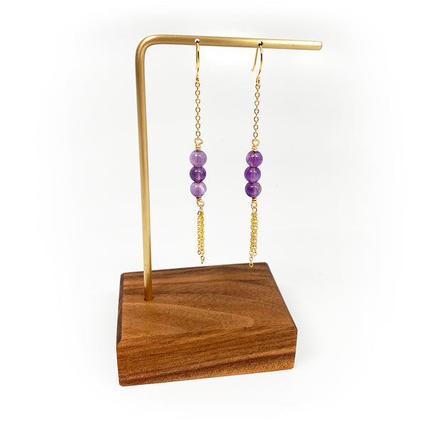 Amethyst Genuine Natural Gemstone with Chain Fringe Earrings in colors of Gold Silver or Rose Gold Chain Boho Handmade Jewelry Birthstone