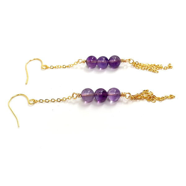 Amethyst Genuine Natural Gemstone with Chain Fringe Earrings in colors of Gold Silver or Rose Gold Chain Boho Handmade Jewelry Birthstone