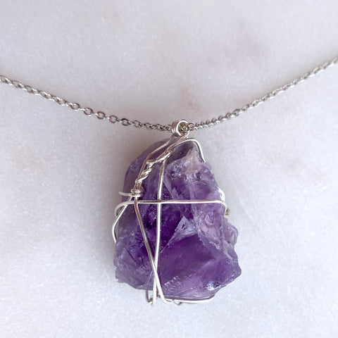 Amethyst Raw Crystal Gemstone Wirewrapped 01 - Necklace Handmade Jewelry - Great gift