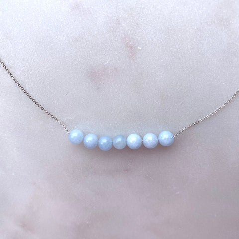 Aquamarine Round Beads Necklace 01 Handmade Boho Beach Jewelry