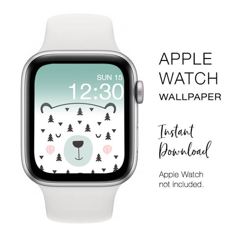 Apple Watch WALLPAPER - Bear Face Mountain Trees Boho Design - Instant Download - Watch Background Apple Watch face design