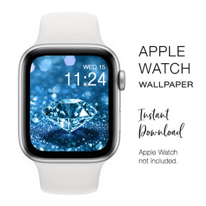 Apple Watch WALLPAPER - Clear Diamond on Blue Glitter Sparkly diamond gemstone - Instant Download - Watch Background Apple Watch face design