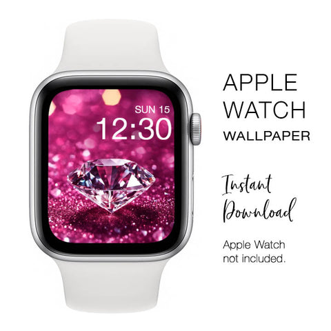 Apple Watch WALLPAPER - Clear Diamond on Pink Glitter Sparkly diamond gemstone - Instant Download - Watch Background Apple Watch face design