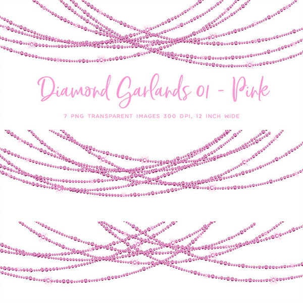 Diamond Garlands Like Lights Pink - Clip Art diamonds hanging gemstone - 7 PNG Transparent Images High Resolution Instant Download Digital Clipart