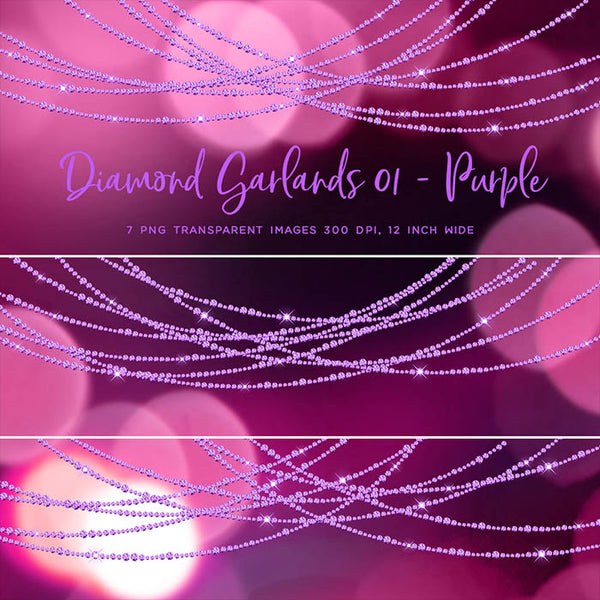 Diamond Garlands Like Lights Purple - Clip Art diamonds hanging gemstone - 7 PNG Transparent Images High Resolution Instant Download Digital Clipart
