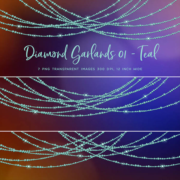 Diamond Garlands Like Lights Teal - Clip Art diamonds hanging gemstone - 7 PNG Transparent Images High Resolution Instant Download Digital Clipart