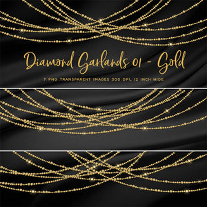 Diamond Garlands Like Lights Gold - Clip Art diamonds hanging gemstone - 7 PNG Transparent Images High Resolution Instant Download Digital Clipart
