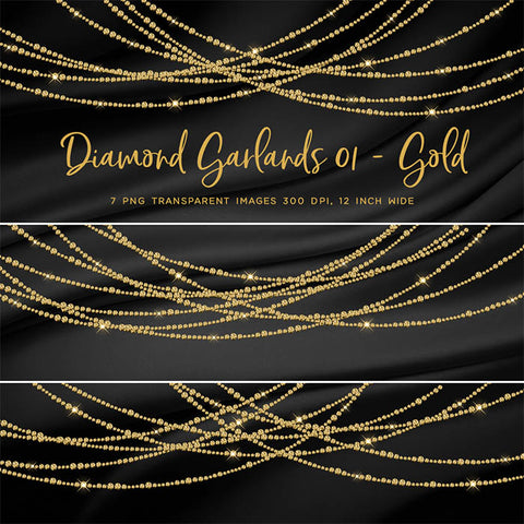 Diamond Garlands Like Lights Gold - Clip Art diamonds hanging gemstone - 7 PNG Transparent Images High Resolution Instant Download Digital Clipart