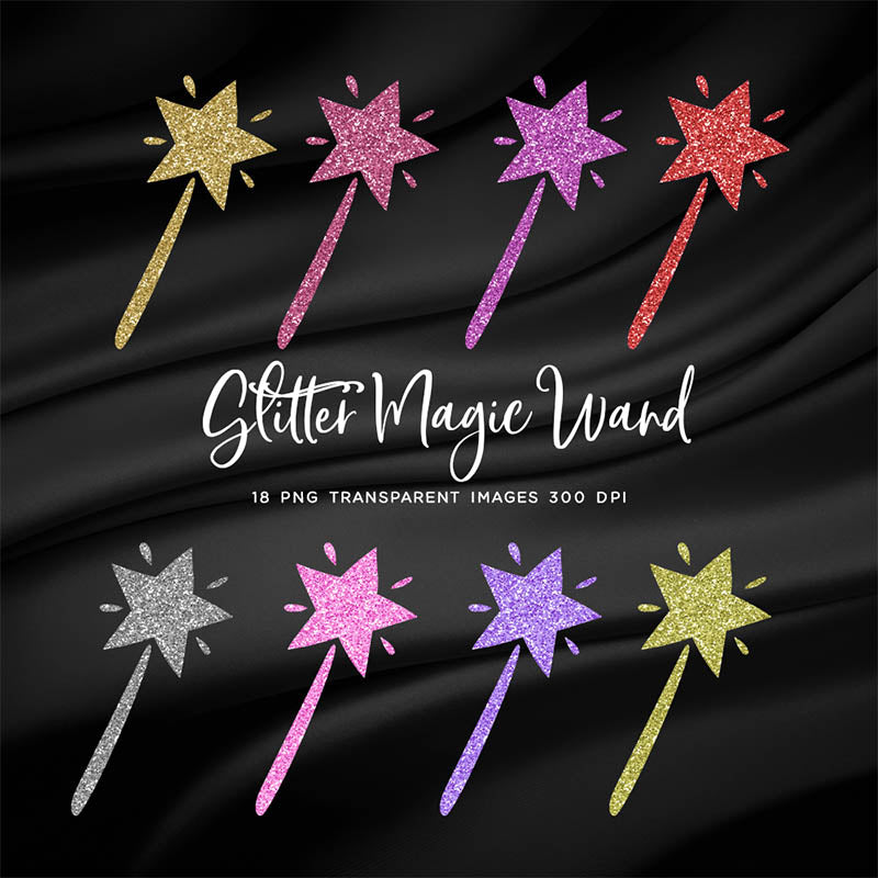 Glitter Magic Wand - 18 Different Glittery Colors PNG Transparent Images - Instant Download Digital Clip art