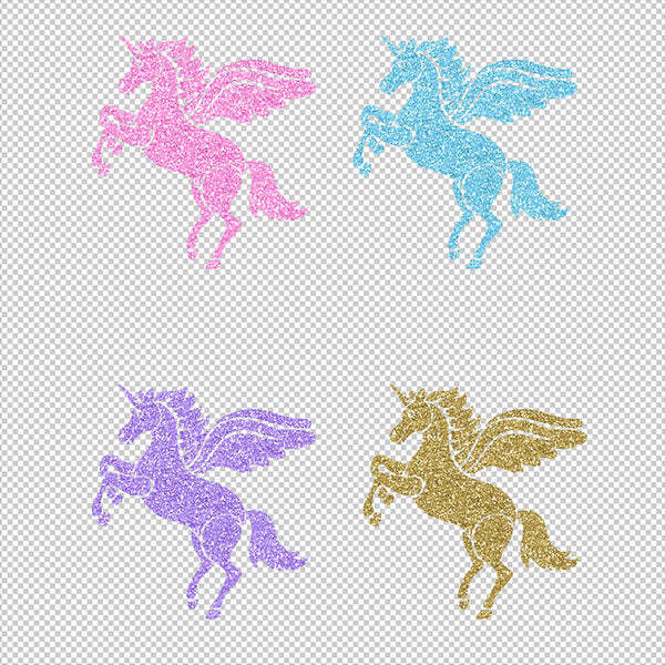 Glitter Unicorn - 18 Different Glittery Colors PNG Transparent Images - Instant Download Digital Clip art