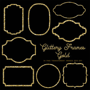 Glittery Frames 1 Gold - 14 PNG Transparent Images - Instant Download Digital Clip art