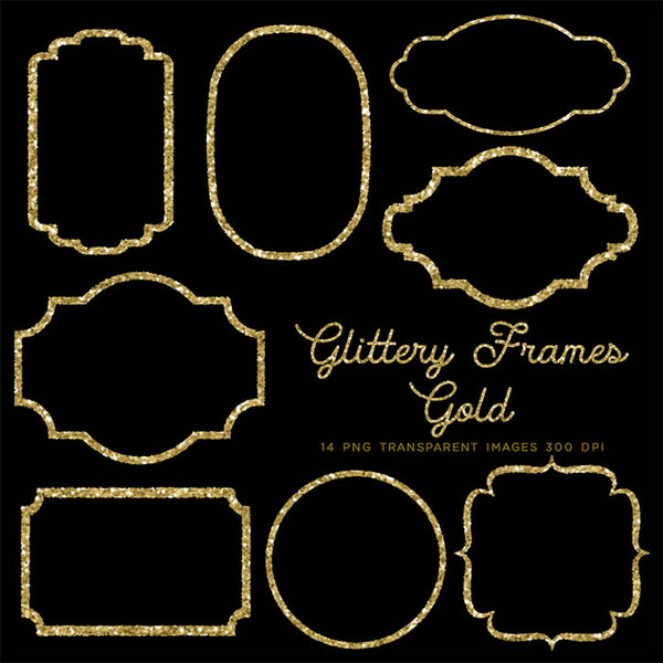 Glittery Frames 1 Gold - 14 PNG Transparent Images - Instant Download Digital Clip art