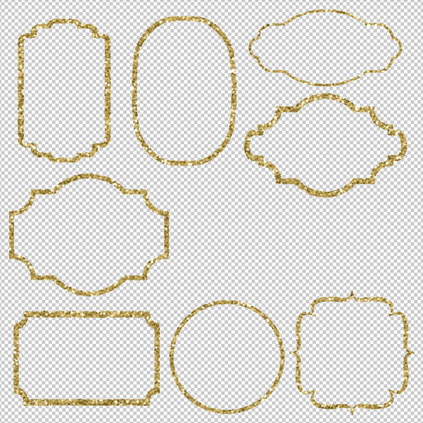 Glittery Frames 1 Gold - 14 PNG Transparent Images - Instant Download Digital Clip art