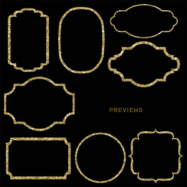 Glittery Frames 1 Gold - 14 PNG Transparent Images - Instant Download Digital Clip art