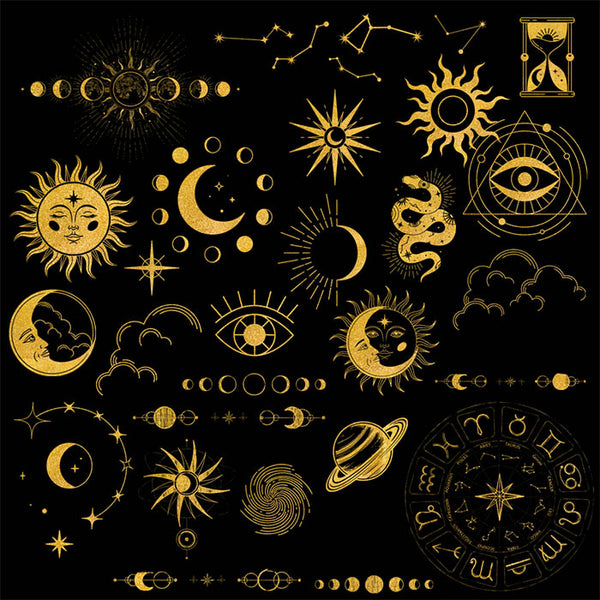 Golden Celestial Planets - 30 Transparent Objects PNG Overlays - Instant Download Digital Clip art