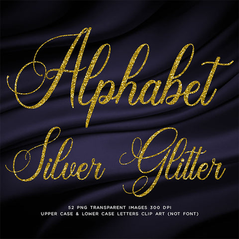 Letters Alphabet Script Gold Glitter 01 - These are Clip Art NOT Font - 26 PNG Transparent Images - Instant Download Digital Clip art