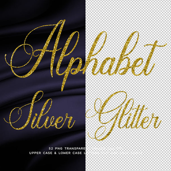 Letters Alphabet Script Gold Glitter 01 - These are Clip Art NOT Font - 26 PNG Transparent Images - Instant Download Digital Clip art