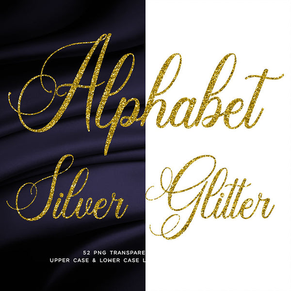 Letters Alphabet Script Gold Glitter 01 - These are Clip Art NOT Font - 26 PNG Transparent Images - Instant Download Digital Clip art