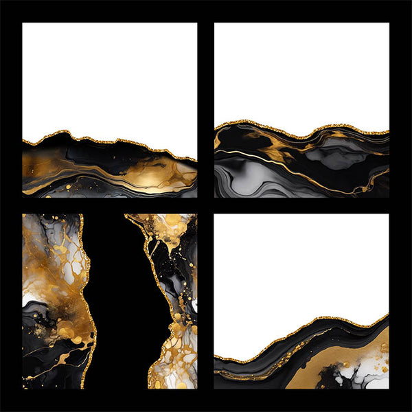 Liquid Ink Borders Black & Gold 1 Glitters - 8 High Resolution Images - Instant Download Digital Clip art