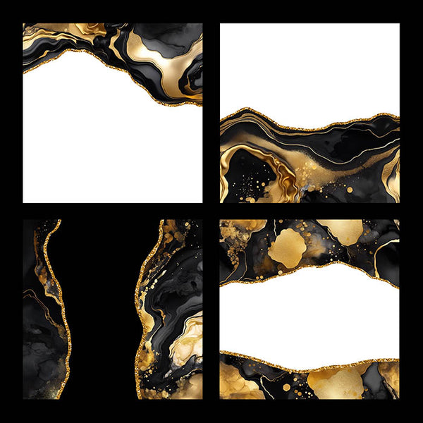 Liquid Ink Borders Black & Gold 1 Glitters - 8 High Resolution Images - Instant Download Digital Clip art