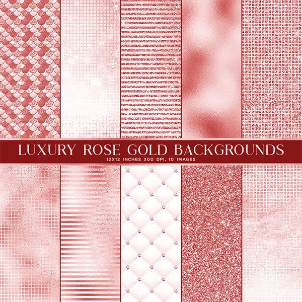 Luxury Rose Gold Backgrounds Glitter Foil Texture Digital Paper - 10 Images High Resolution - Instant Download Digital Clip art