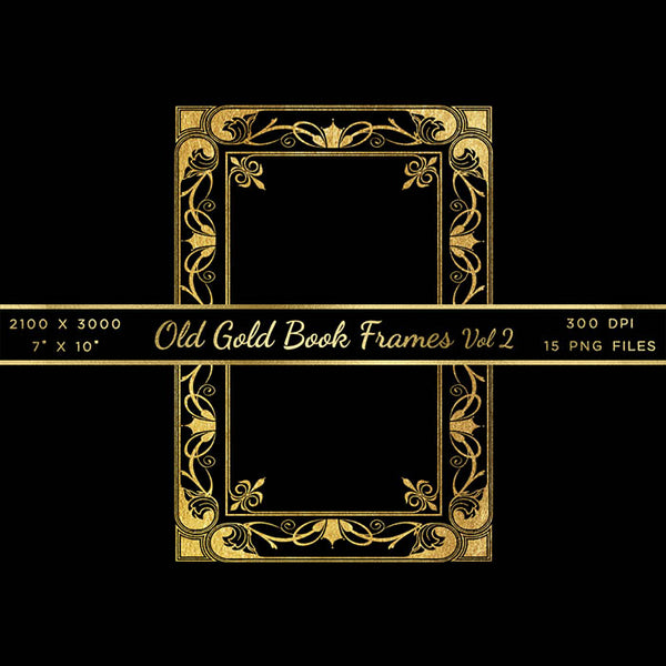 Old Gold Book Frames Volume 2 - 15 PNG Transparent Images - Instant Download Digital Clip art