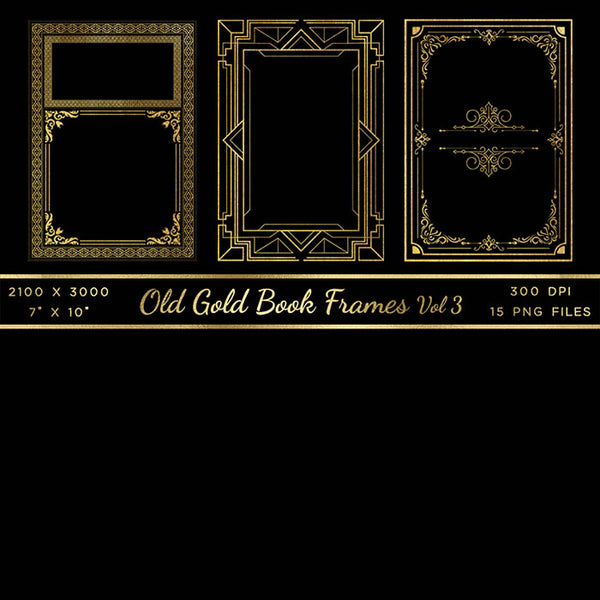 Old Gold Book Frames Volume 3 - 15 PNG Transparent Images - Instant Download Digital Clip art