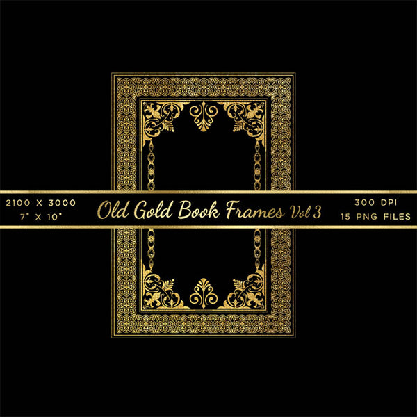 Old Gold Book Frames Volume 3 - 15 PNG Transparent Images - Instant Download Digital Clip art