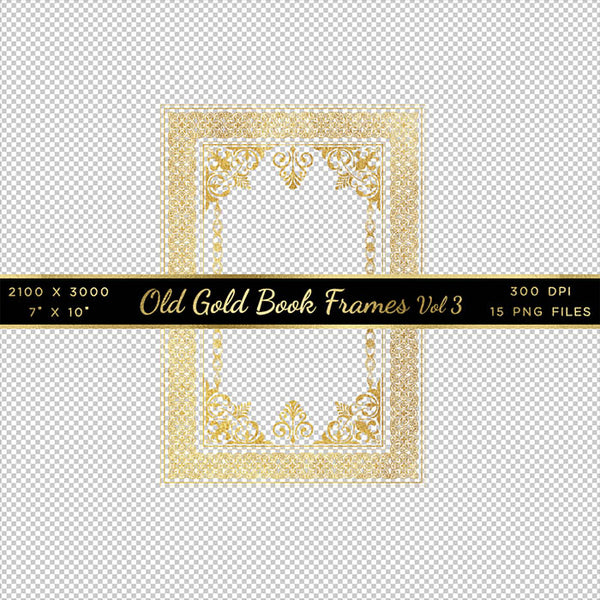 Old Gold Book Frames Volume 3 - 15 PNG Transparent Images - Instant Download Digital Clip art