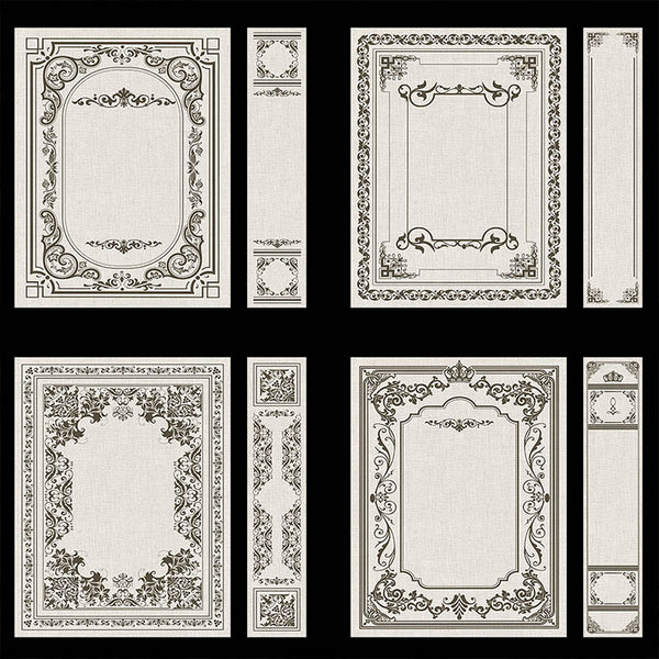 Ornate Book Covers with Spine Vol 1 Creme Linen & Dark Brown Frames - 28 High Resolution Images - Instant Download Digital Clip art