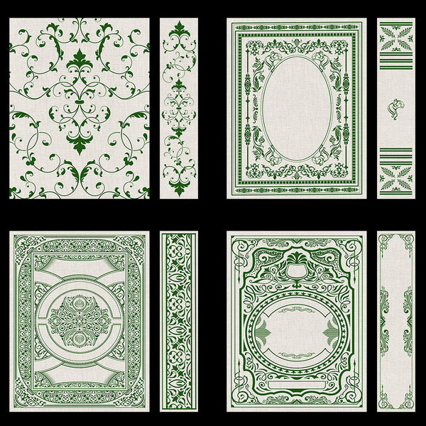 Ornate Book Covers with Spine Vol 1 Creme Linen & Dark Green Frames - 28 High Resolution Images - Instant Download Digital Clip art