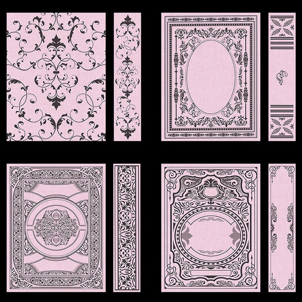 Ornate Book Covers with Spine Vol 1 Light Pink Linen & Dark Grey Frames - 28 High Resolution Images - Instant Download Digital Clip art