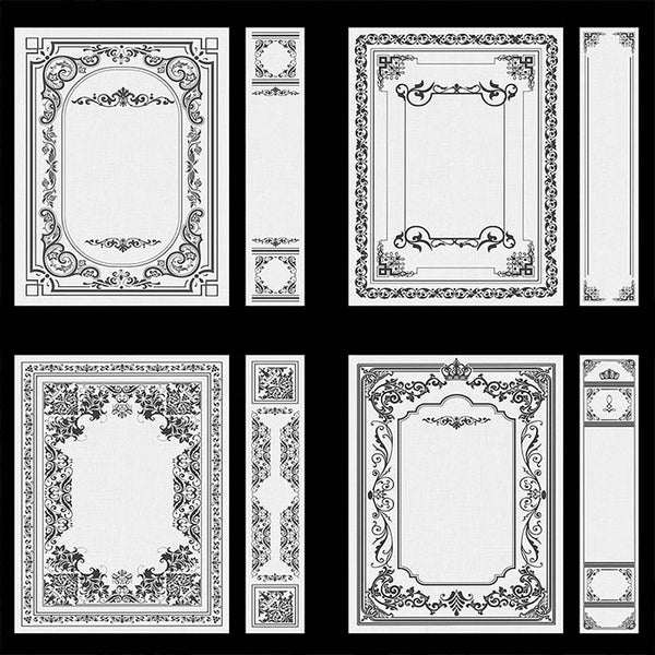 Ornate Book Covers with Spine Vol 1 White Linen & Dark Grey Frames - 28 High Resolution Images - Instant Download Digital Clip art