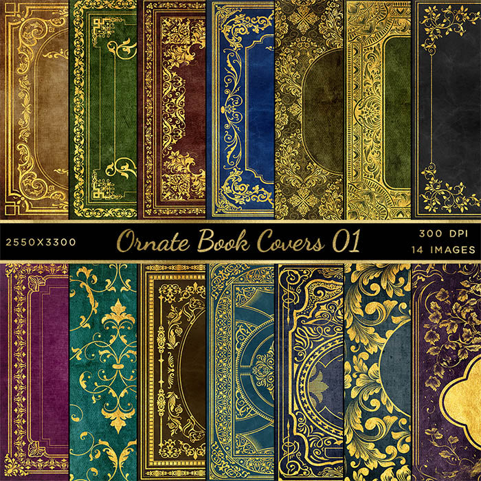 Ornate Book Covers with Spine Vol 1 - 28 High Resolution Images - Instant Download Digital Clip art