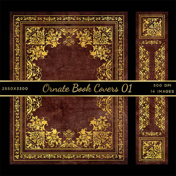 Ornate Book Covers with Spine Vol 1 - 28 High Resolution Images - Instant Download Digital Clip art