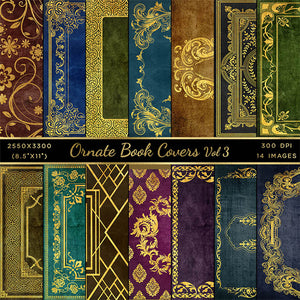 Ornate Book Covers with Spine Vol 3 - 28 High Resolution Images - Instant Download Digital Clip art