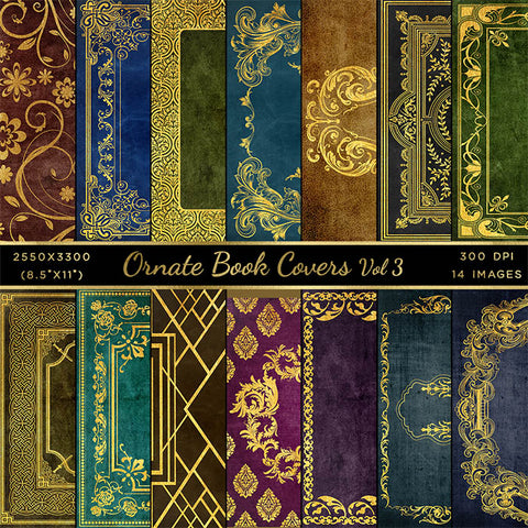 Ornate Book Covers with Spine Vol 3 - 28 High Resolution Images - Instant Download Digital Clip art