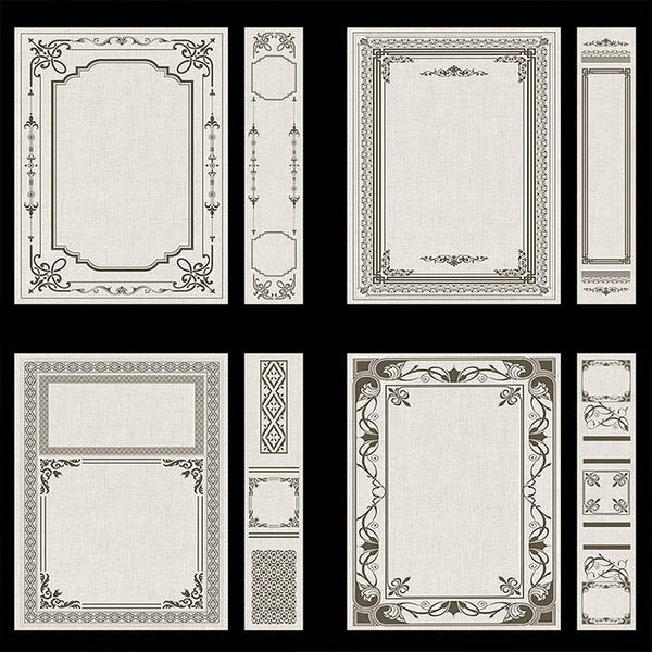 Ornate Book Covers with Spine Vol 4 Creme Linen & Dark Brown Frames - 28 High Resolution Images - Instant Download Digital Clip art